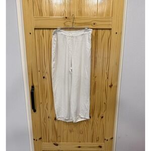 Globaldesi Pants Womens Large White Ankle Straight Leg Viscose Pull On Casual
